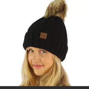 Winter black cc beanie new woman's pompom